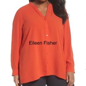 Eileen Fisher tangerine orange silk charmeuse blouse NWT XL